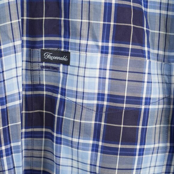 Faconnable Shirt Men’s Long Sleeve Button-Down BLUE Plaid Lightweight SZ XL - Picture 4 of 4
